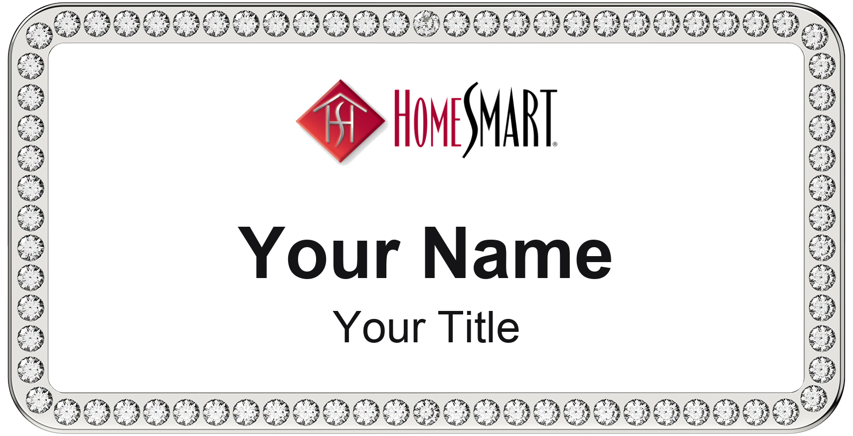 HomeSmart rhinestone bling, crystal 1.5x3 inch magnetic name badge with logo