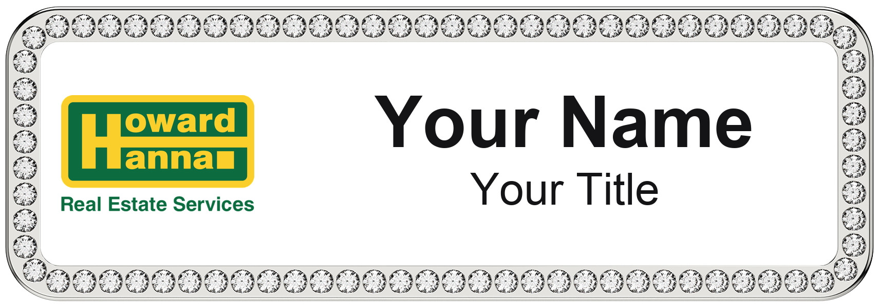 Howard Hanna rhinestone bling, crystal 1x3 inch magnetic name badge with logo