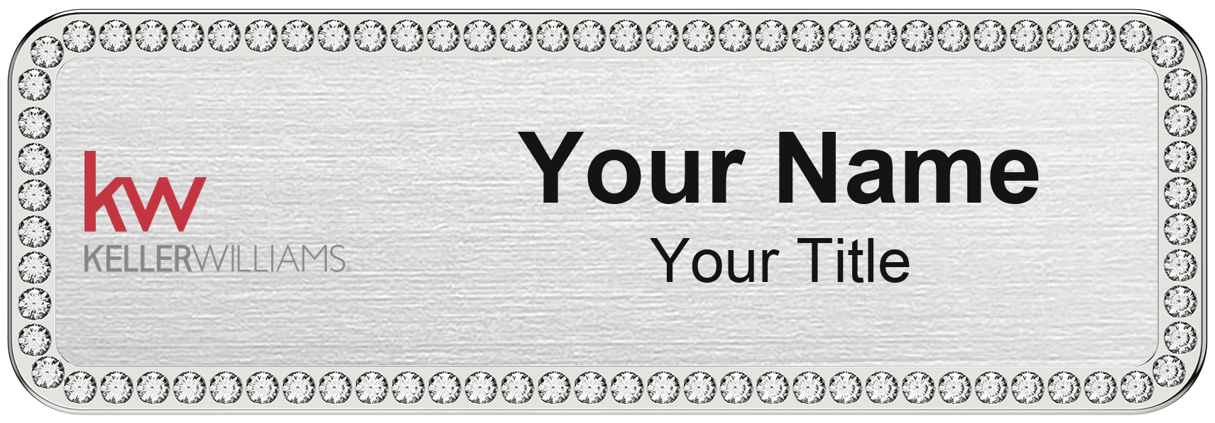Keller Williams rhinestone bling, crystal 1x3 inch magnetic name badge with logo