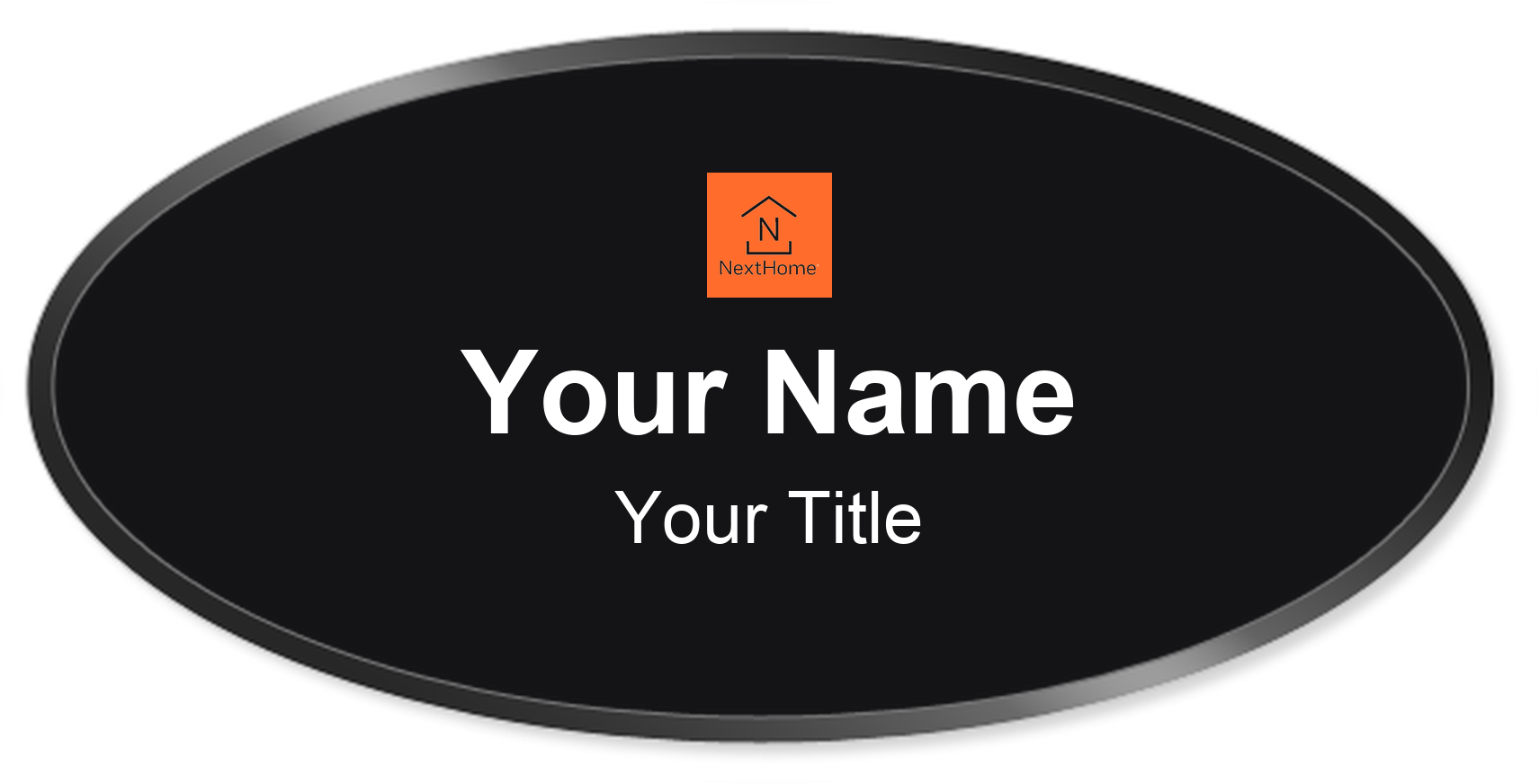 NextHome black, black border oval magnetic name badge with logo