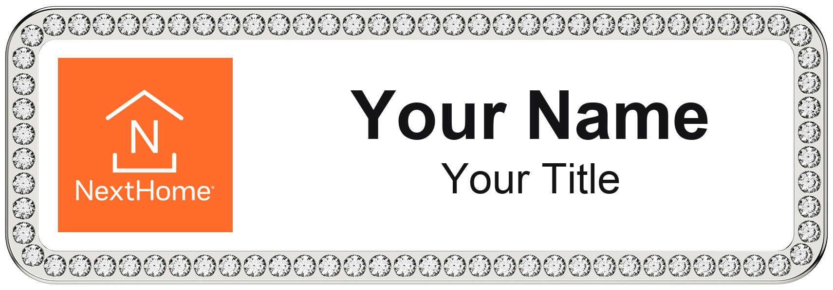 NextHome rhinestone bling, crystal 1x3 inch magnetic name badge with logo