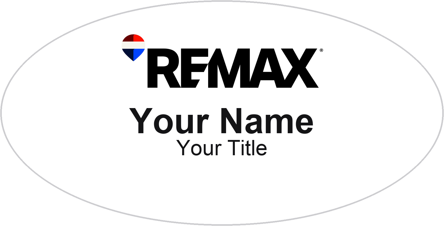 RE/MAX white, no border oval magnetic name badge with logo