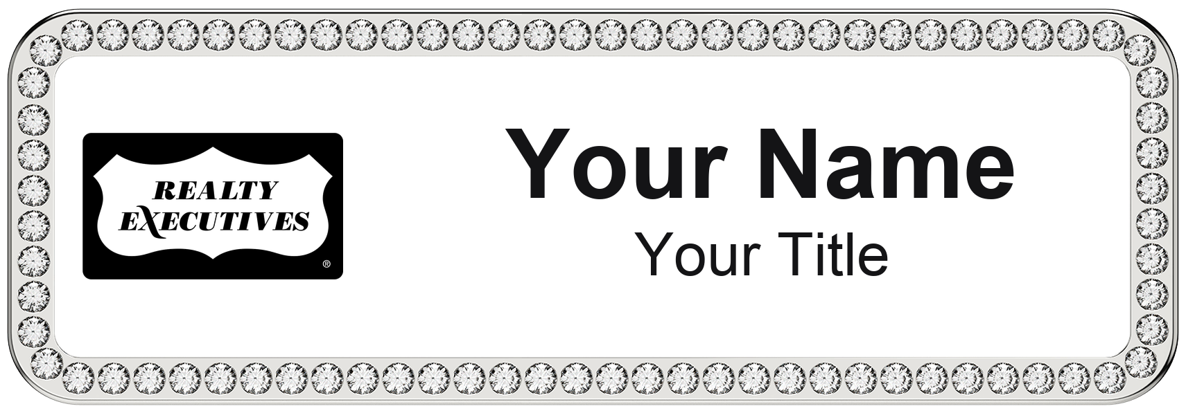 Realty Executives rhinestone bling, crystal 1x3 inch magnetic name badge with logo