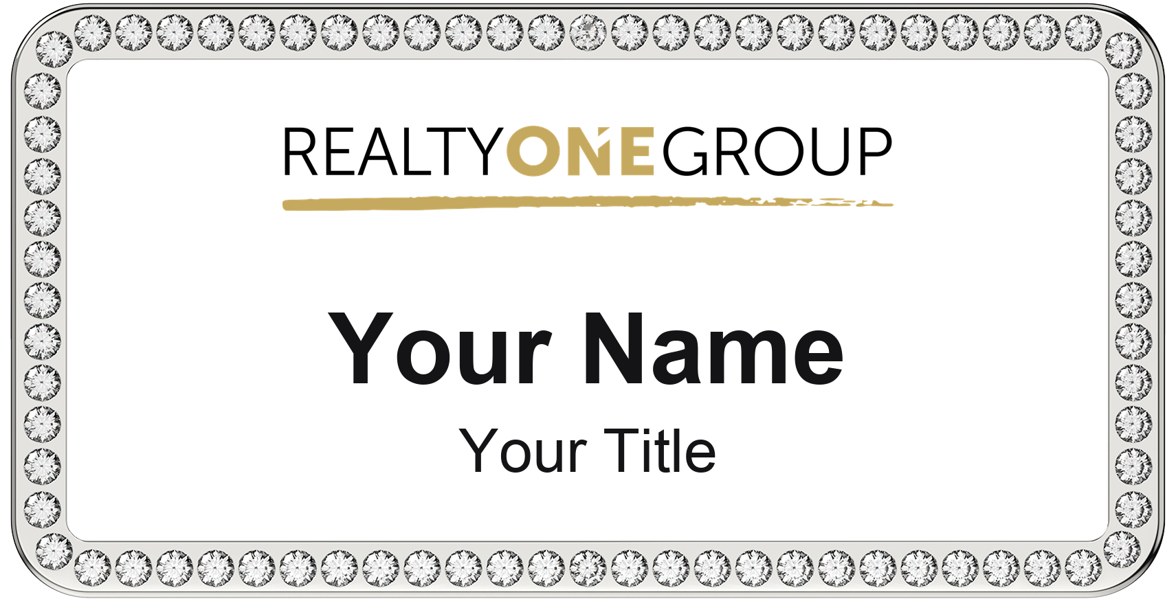 Realty ONE Group rhinestone bling, crystal 1.5x3 inch magnetic name badge with logo