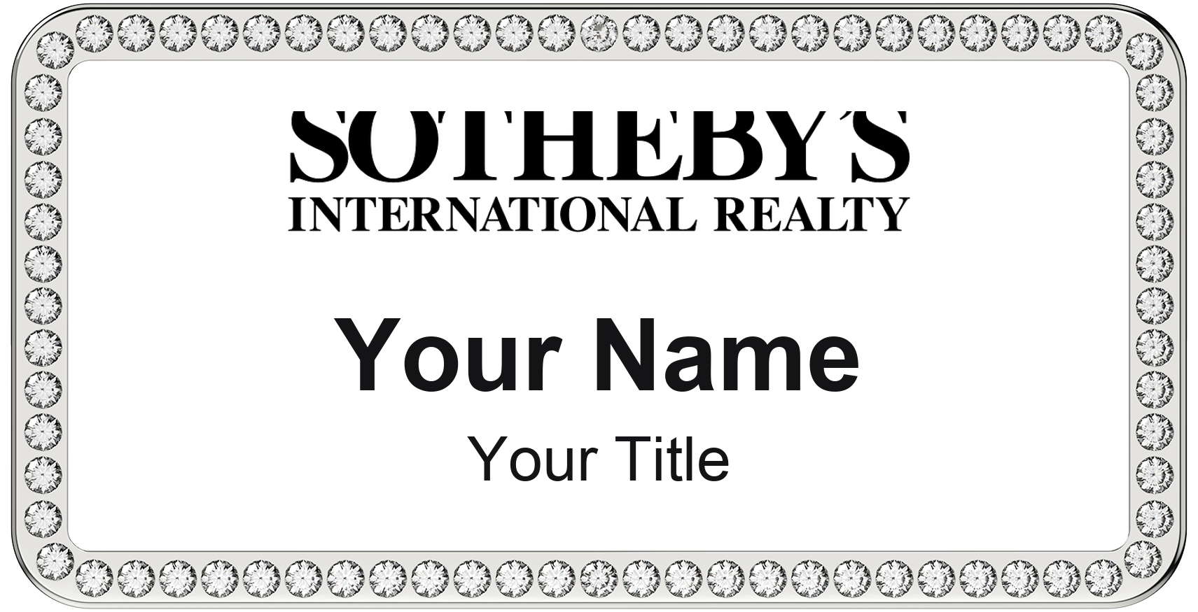 Sotheby's International Realty rhinestone bling, crystal 1.5x3 inch magnetic name badge with logo