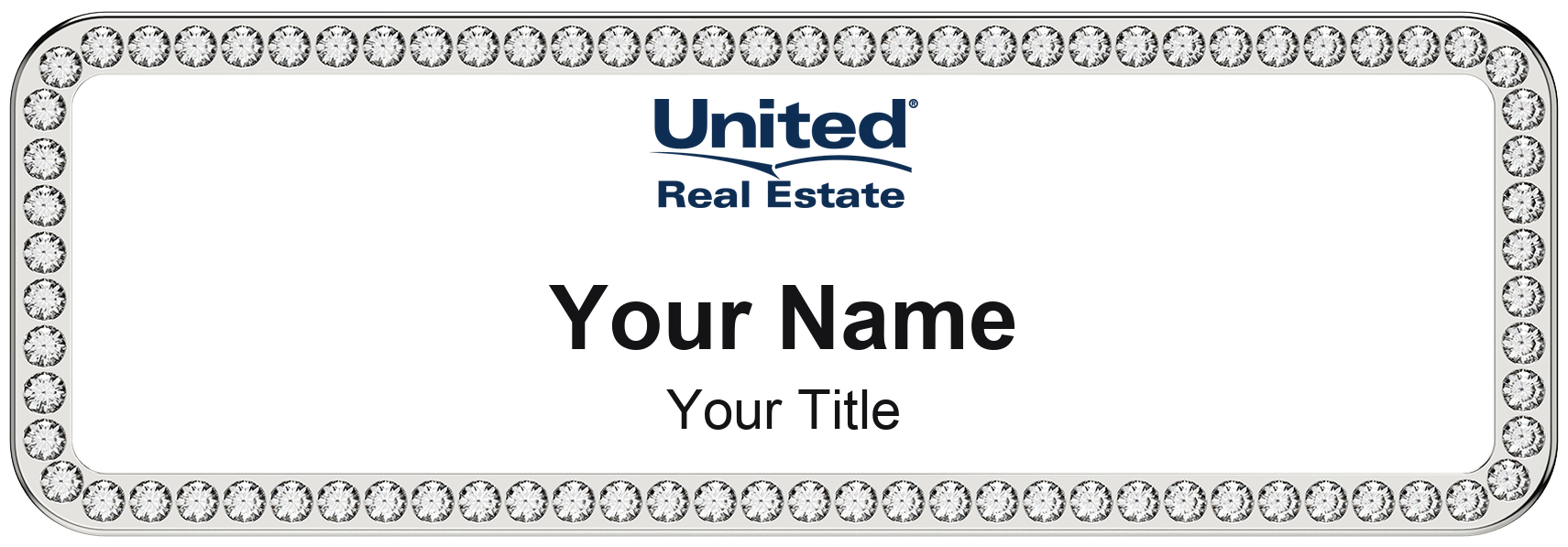 United Real Estate rhinestone bling, crystal 1x3 inch magnetic name badge with logo