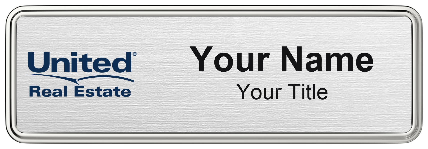 United Real Estate Badge, Silver Metallic, Silver Border