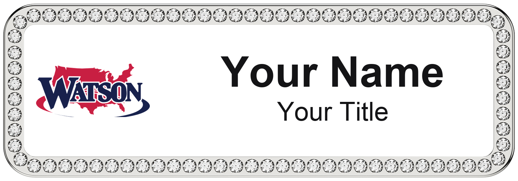 Watson Realty rhinestone bling, crystal 1x3 inch magnetic name badge with logo