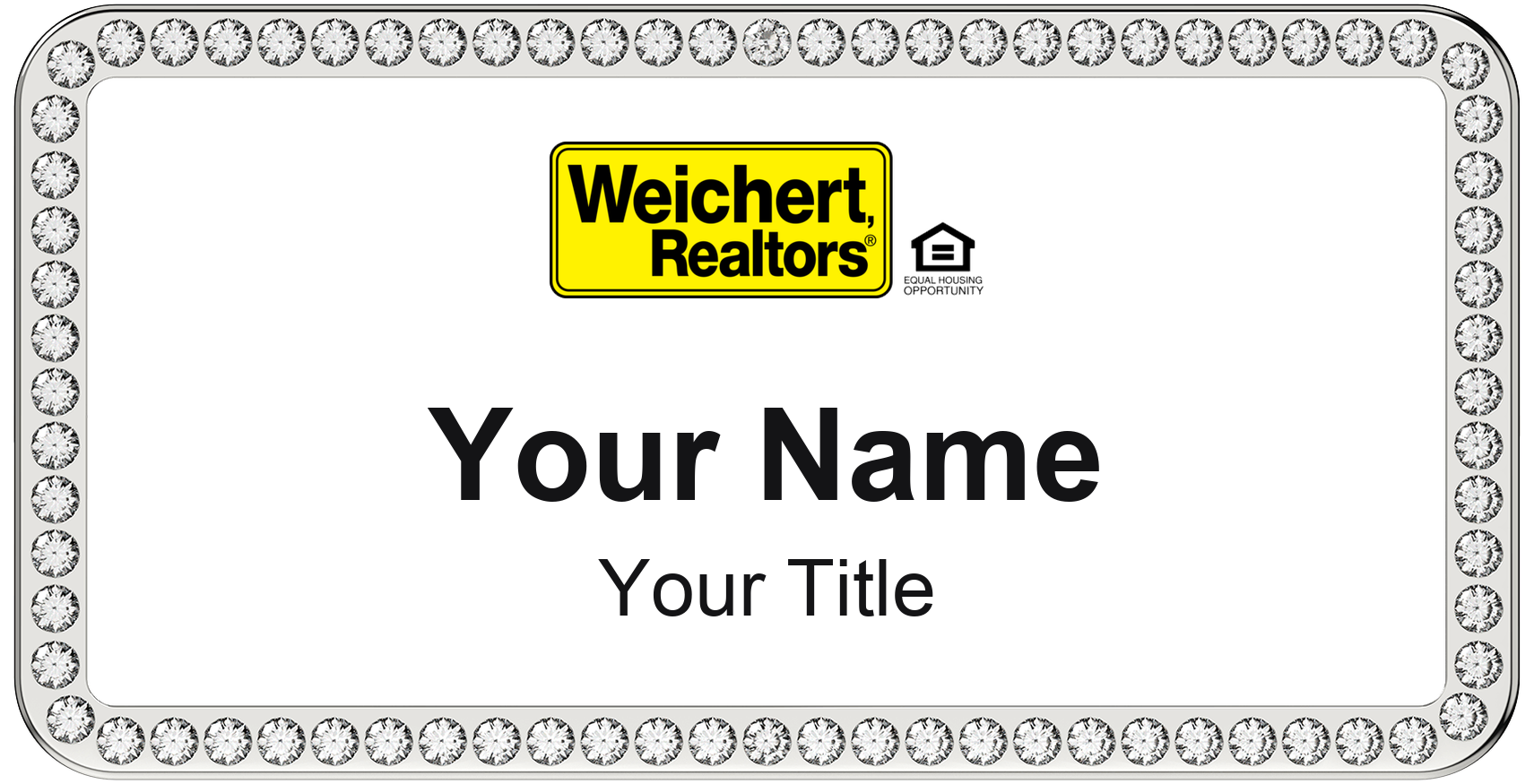 Weichert rhinestone bling, crystal 1.5x3 inch magnetic name badge with logo
