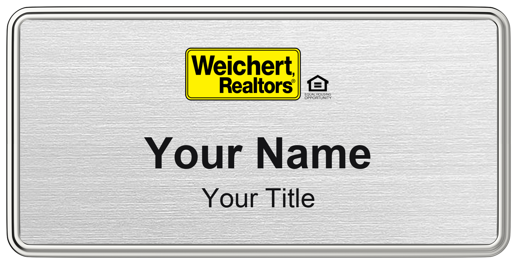 Weichert real estate name badge, brushed silver, magnetic, with logo