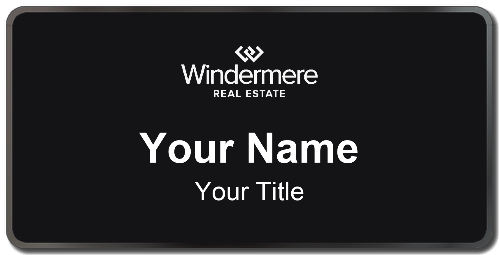 Windermere black, black border 1.5x3 inch magnetic name badge with logo