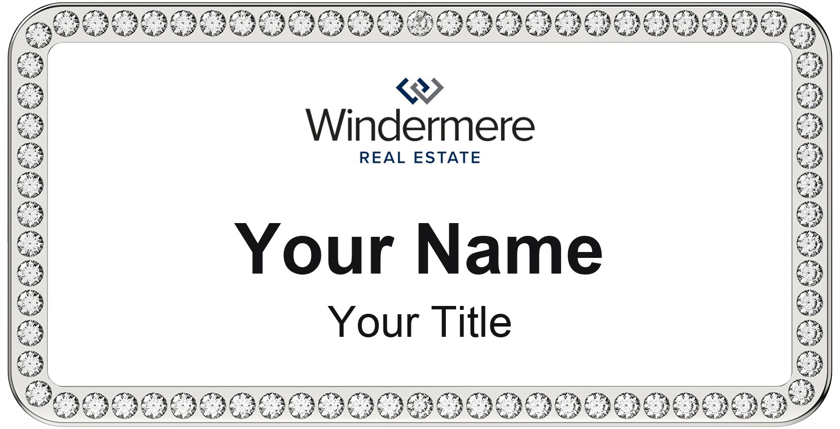 Windermere rhinestone bling, crystal 1.5x3 inch magnetic name badge with logo