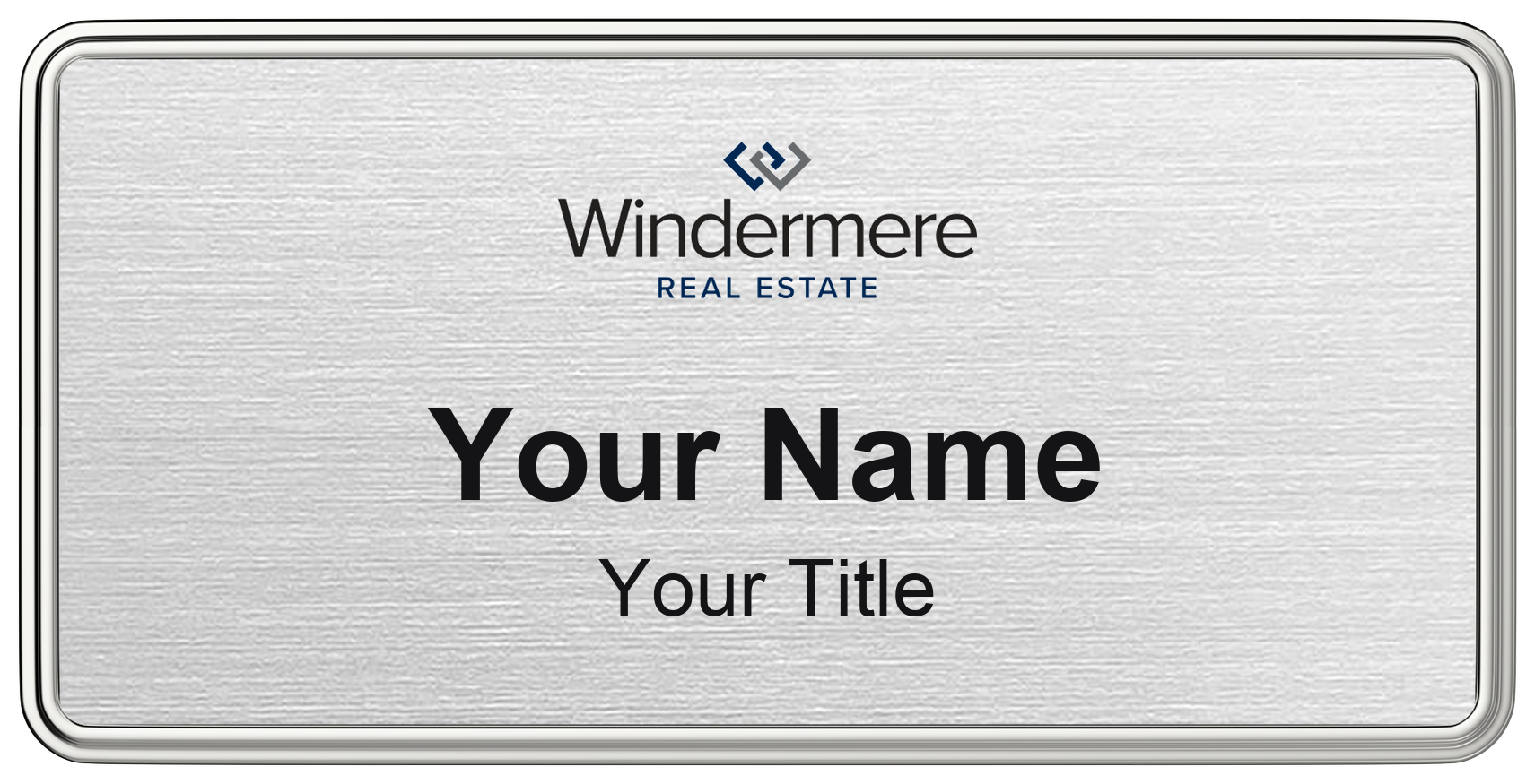 Windermere real estate name badge, brushed silver, magnetic, with logo