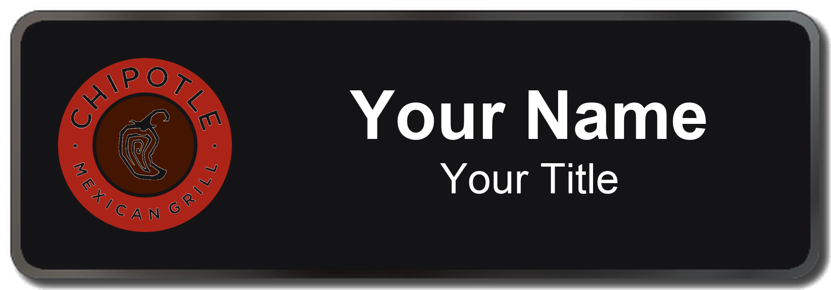 Chipotle Name Badge, Black, Black Border 3" × 1"