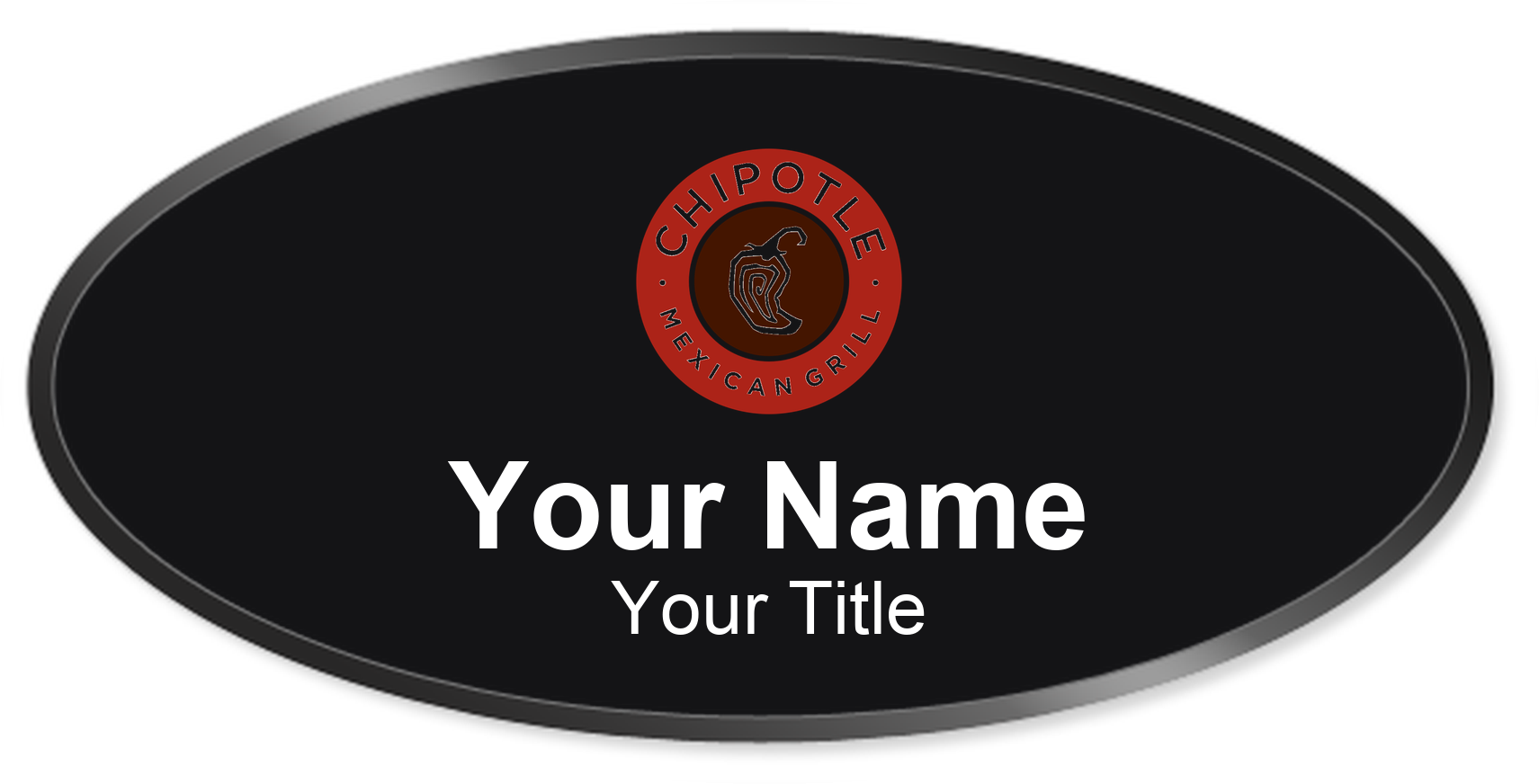 Chipotle Name Badge, Black, Black Border Oval 3" × 1.5"
