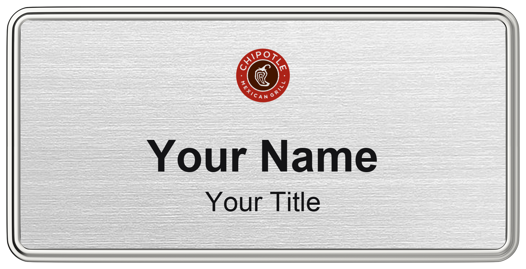 Chipotle Name Badge, Silver Metallic, Silver Border 3" × 1.5"
