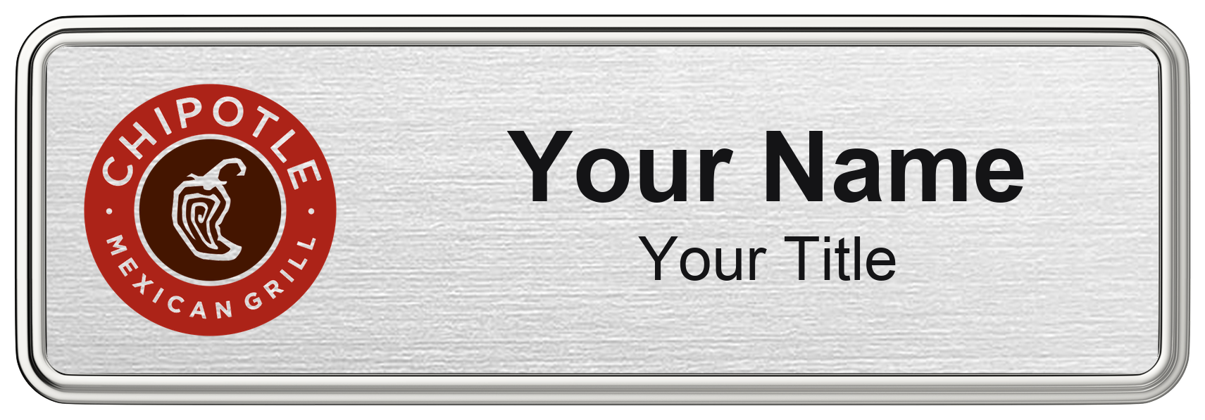Chipotle Name Badge, Silver Metallic, Silver Border 3" × 1"