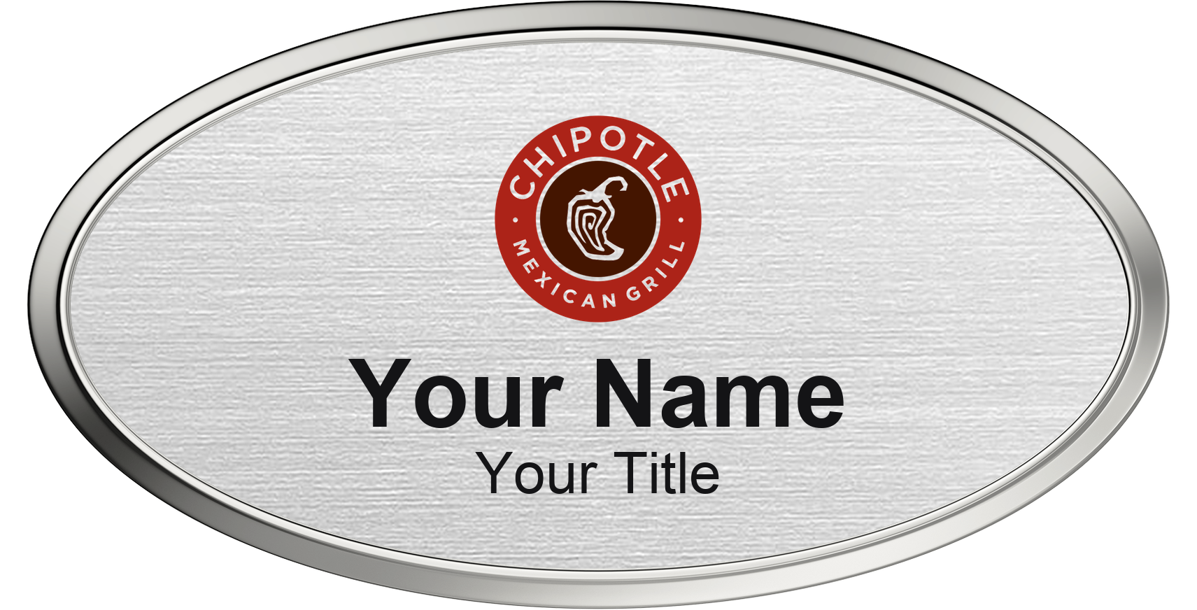 Chipotle Name Badge, Silver Metallic, Silver Border Oval 3" × 1.5"