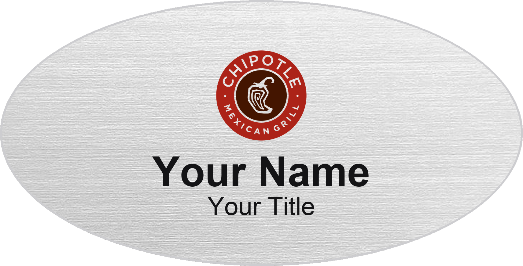 Chipotle Name Badge, Silver Metallic, No Border Oval 3" × 1.5"