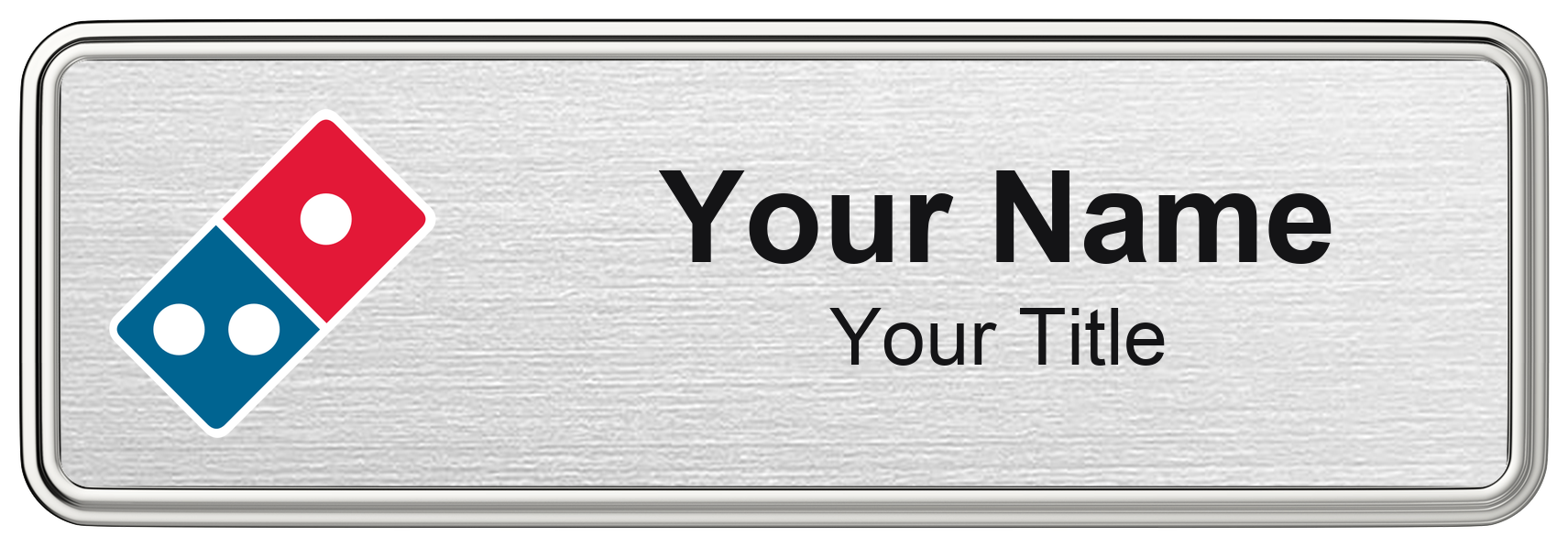 Domino's Name Badge, Silver Metallic, Silver Border 3" × 1"