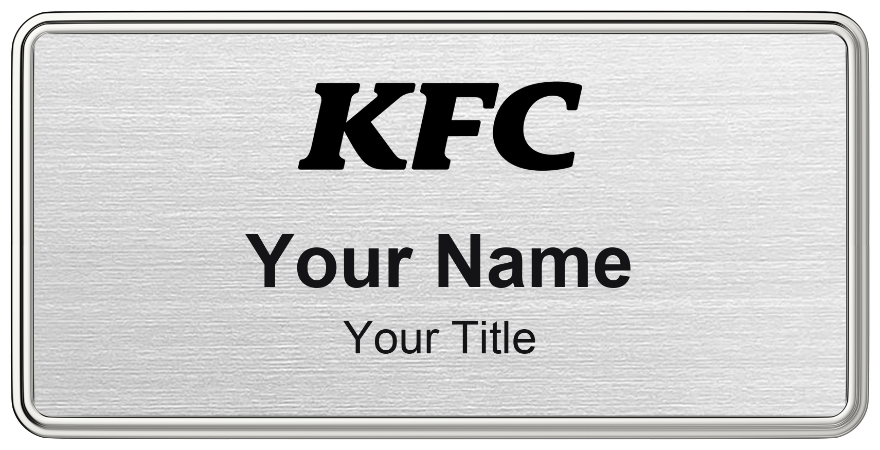 KFC Name Badge, Silver Metallic, Silver Border 3" × 1.5"