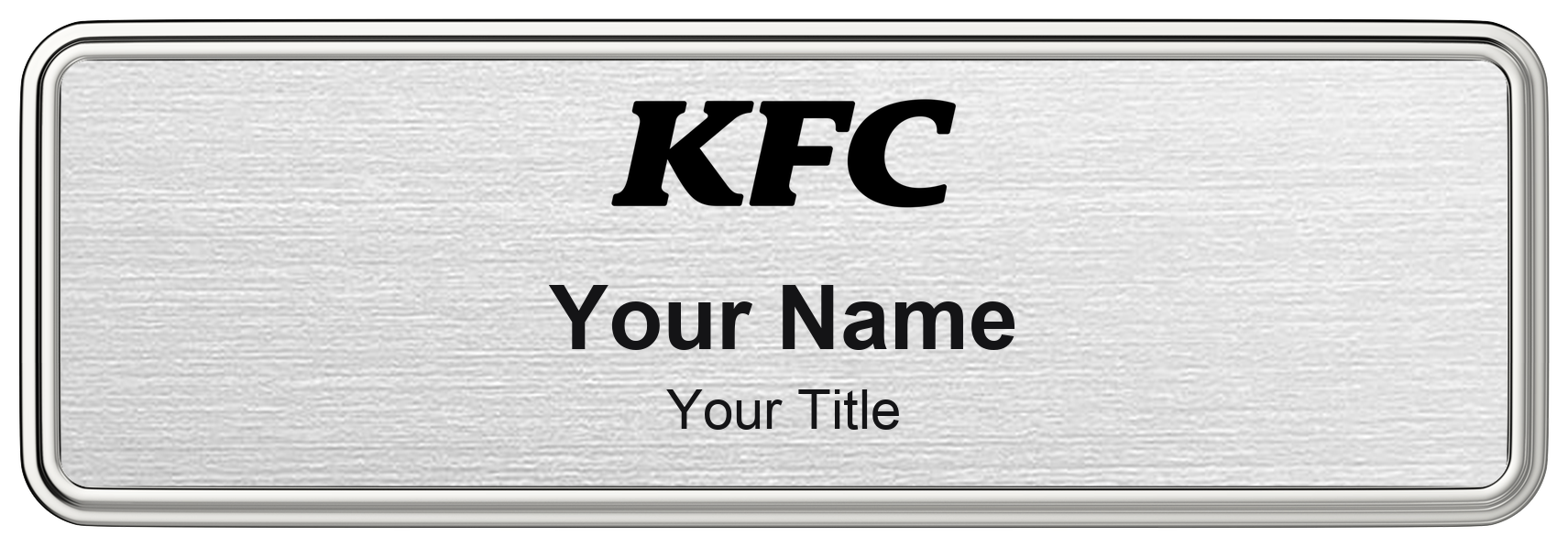 KFC Name Badge, Silver Metallic, Silver Border 3" × 1"