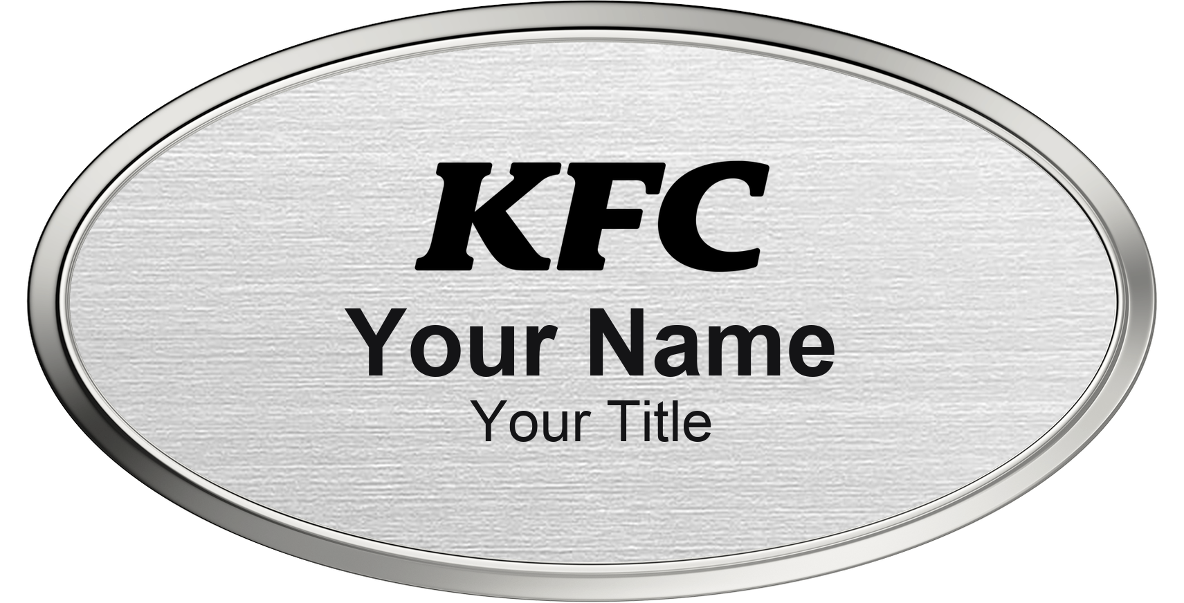 KFC Name Badge, Silver Metallic, Silver Border Oval 3" × 1.5"