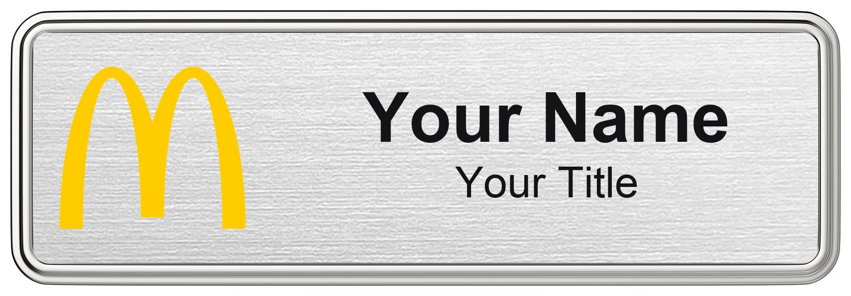 McDonald's Name Badge, Silver Metallic, Silver Border 3" × 1"