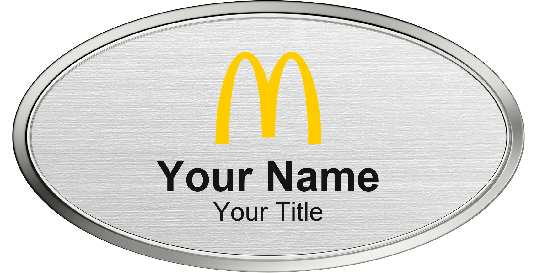 McDonald's Name Badge, Silver Metallic, Silver Border Oval 3" × 1.5"