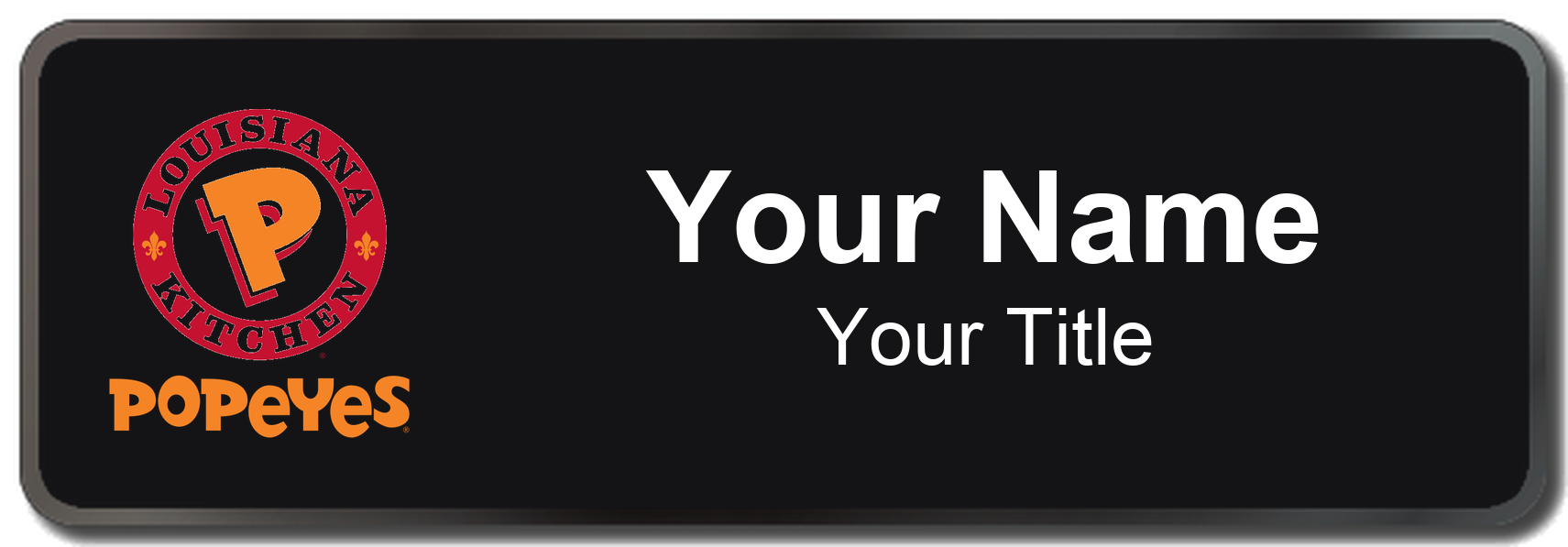 Popeyes Name Badge, Black, Black Border 3" × 1"