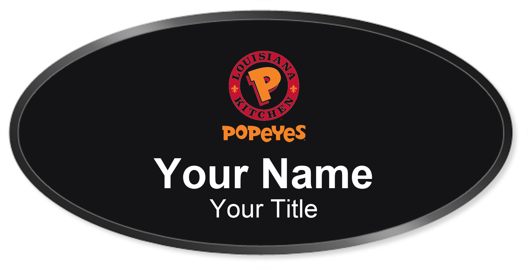 Popeyes Name Badge, Black, Black Border Oval 3" × 1.5"