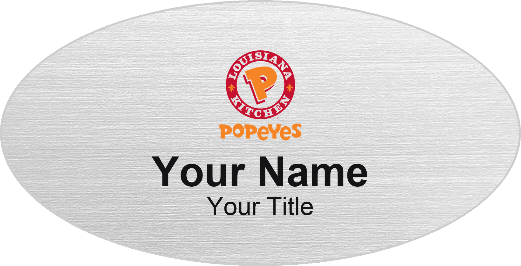 Popeyes Name Badge, Silver Metallic, No Border Oval 3" × 1.5"