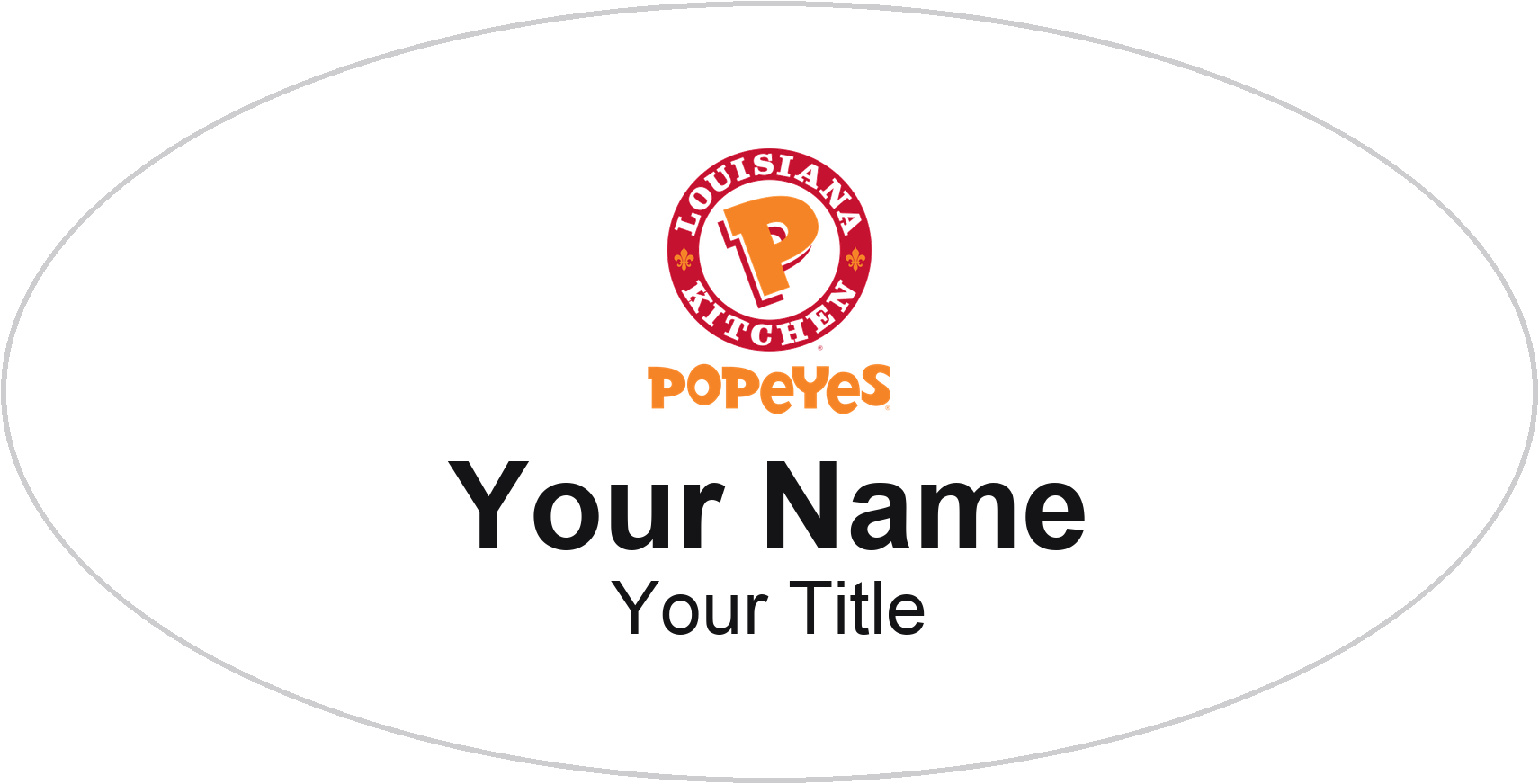 Popeyes Name Badge, White, No Border Oval 3" × 1.5"