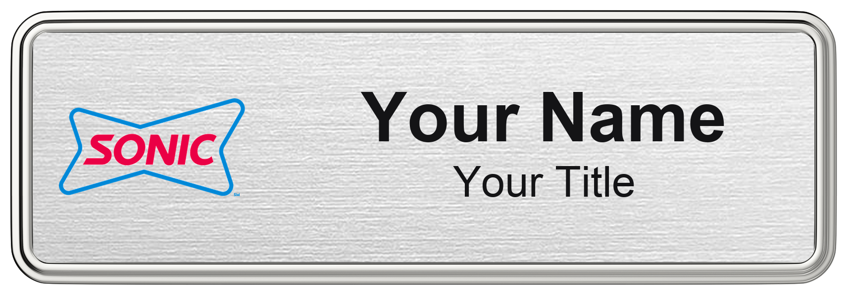 Sonic Name Badge, Silver Metallic, Silver Border 3" × 1"