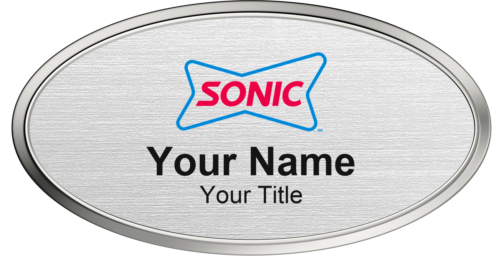 Sonic restaurant name badge Silver Metallic, Silver Border