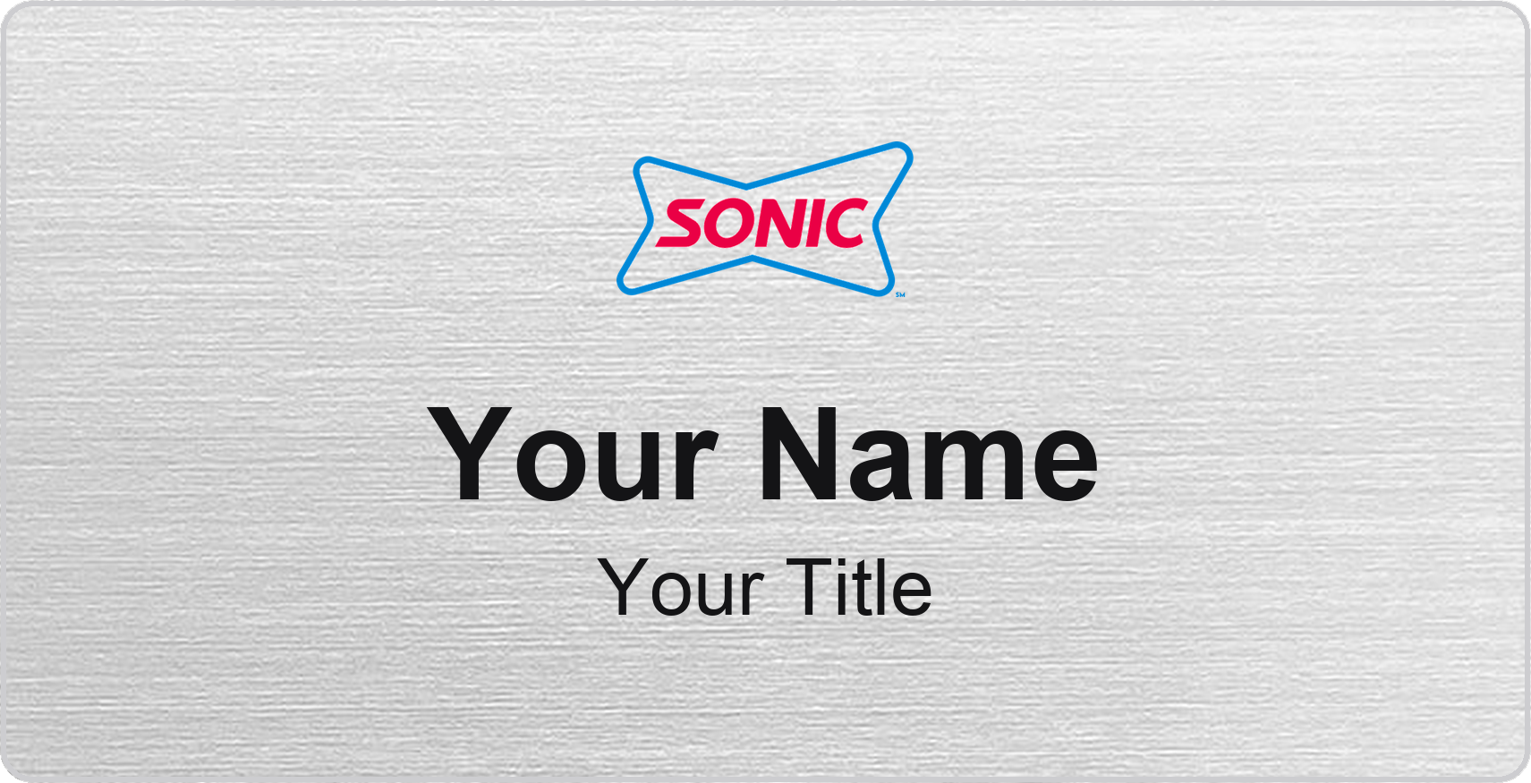 Sonic restaurant name badge Silver Metallic, No Border