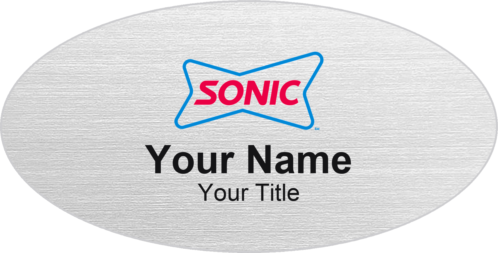 Sonic restaurant name badge Silver Metallic, No Border