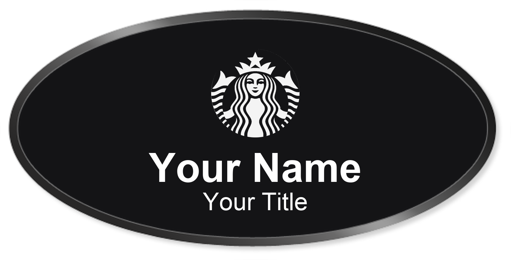 Starbucks Name Badge, Black, Black Border Oval 3" × 1.5"