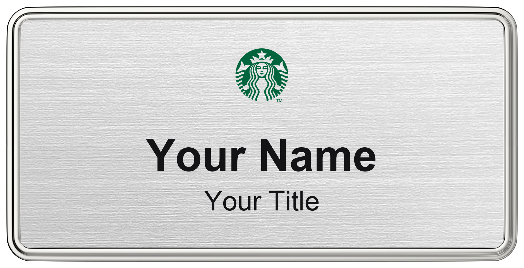 Starbucks Name Badge, Silver Metallic, Silver Border 3" × 1.5"