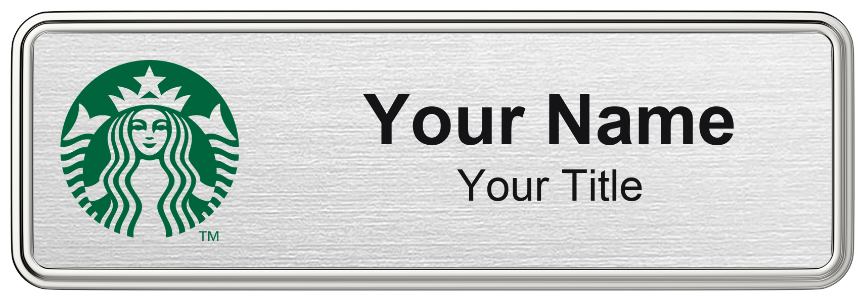 Starbucks Name Badge, Silver Metallic, Silver Border 3" × 1"