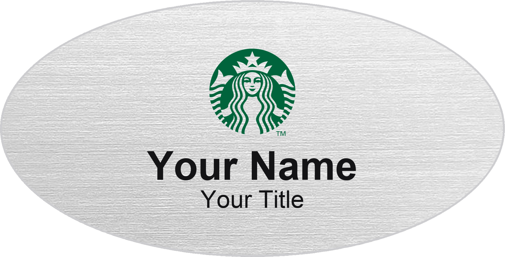 Starbucks Name Badge, Silver Metallic, No Border Oval 3" × 1.5"