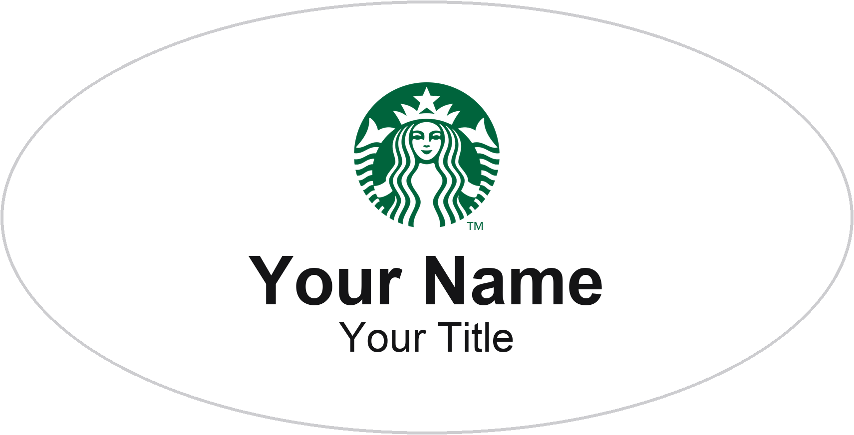 Starbucks Name Badge, White, No Border Oval 3" × 1.5"