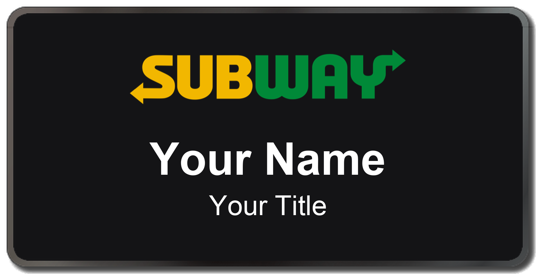 Subway Name Badge, Black, Black Border 3" × 1.5"