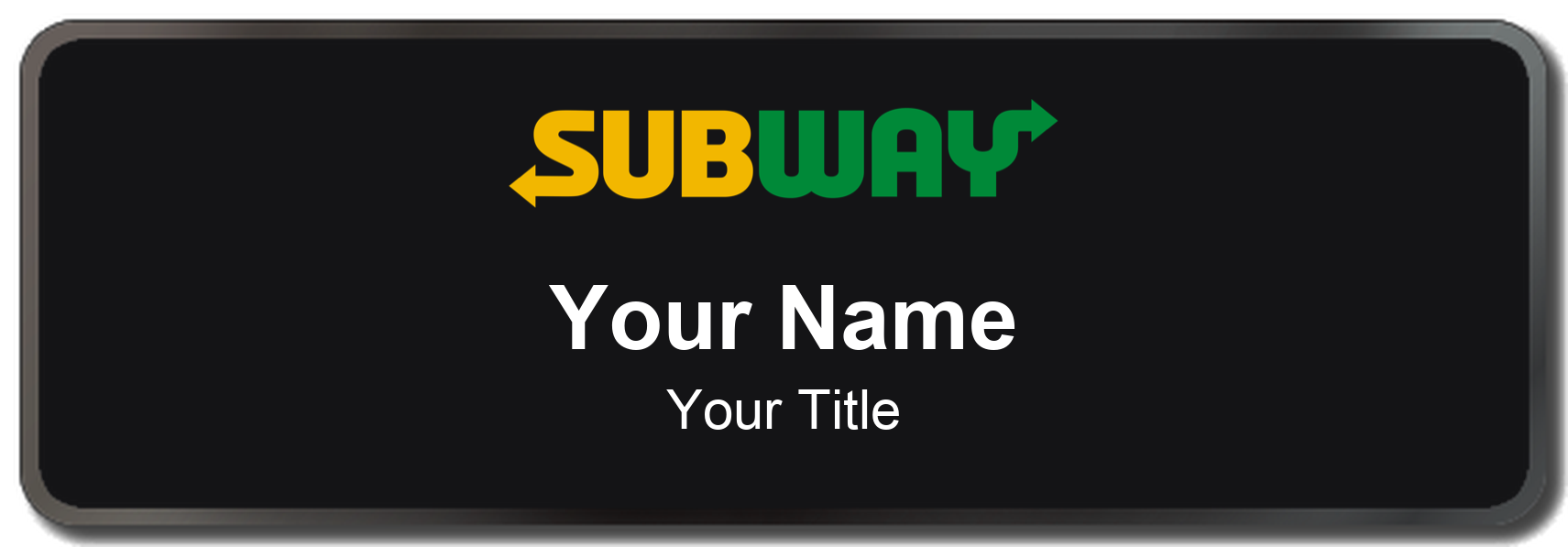 Subway Name Badge, Black, Black Border 3" × 1"