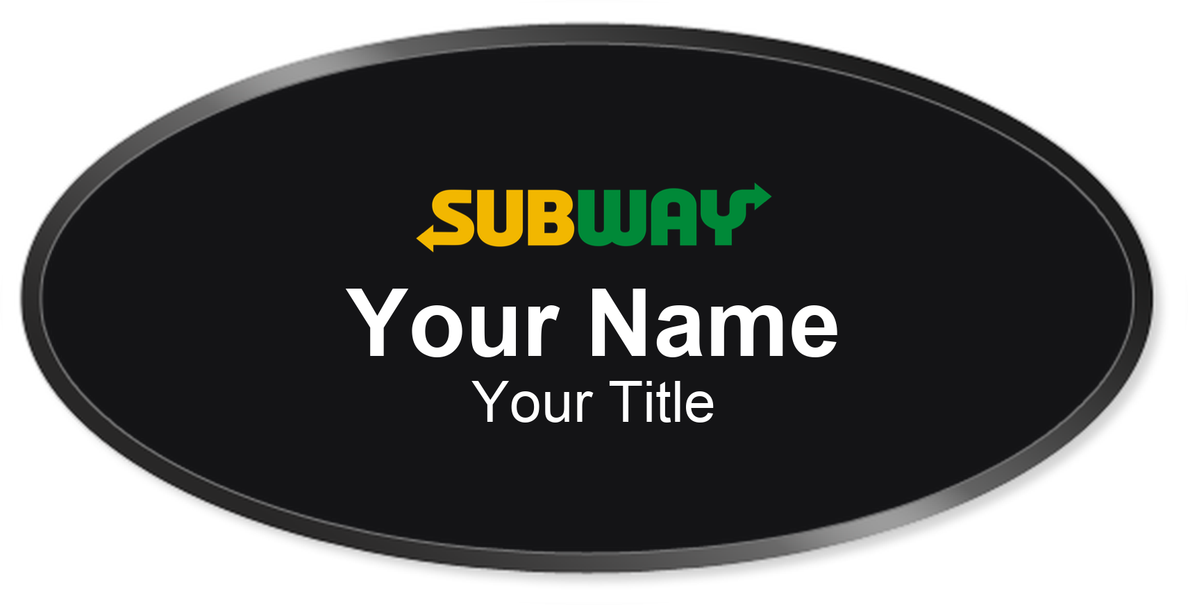 Subway Name Badge, Black, Black Border Oval 3" × 1.5"