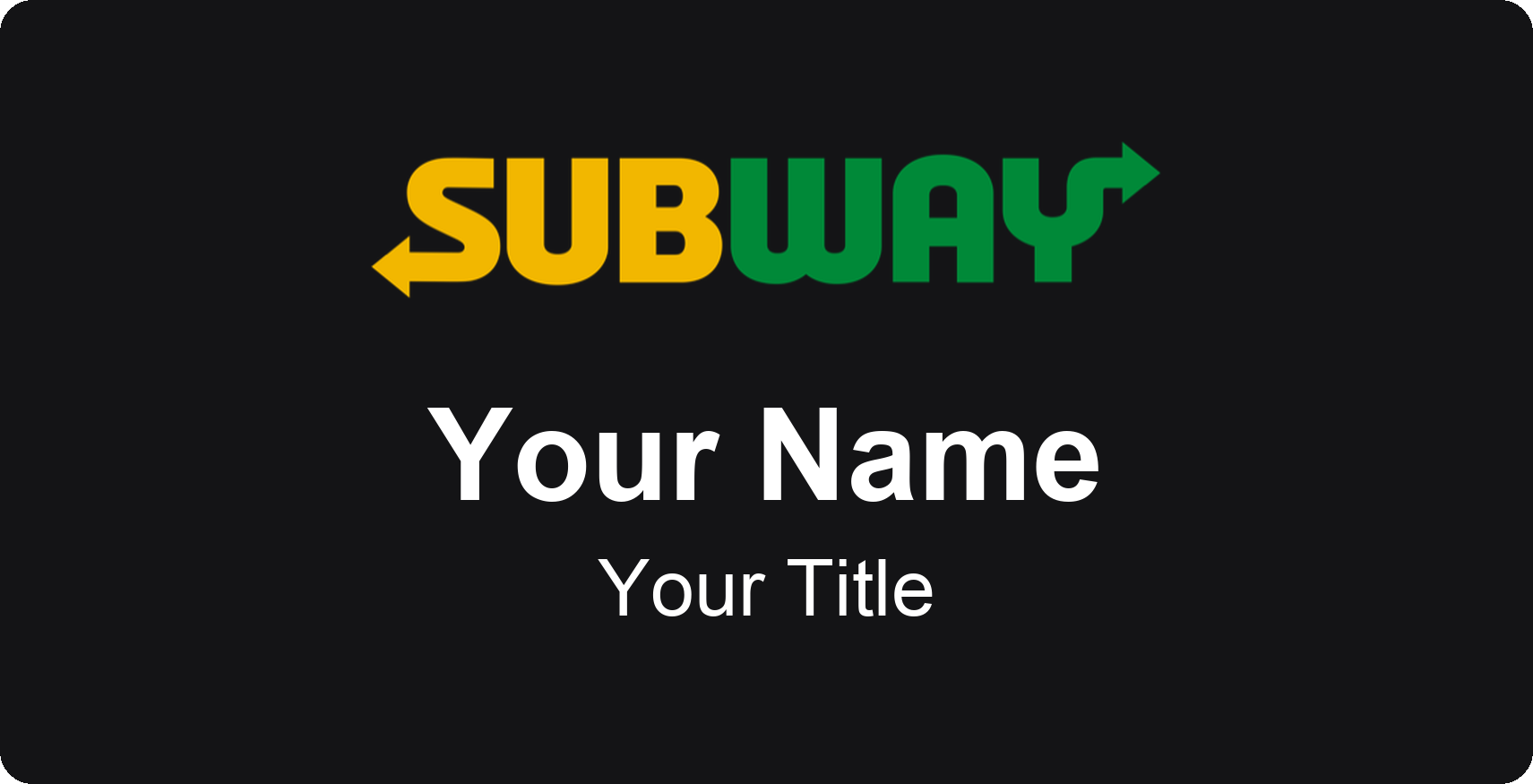 Subway Name Badge, Black, No Border 3" × 1.5"