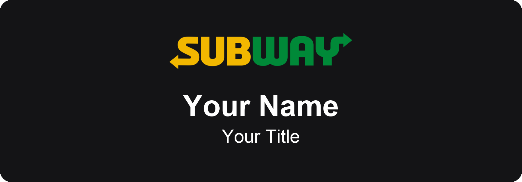 Subway Name Badge, Black, No Border 3" × 1"