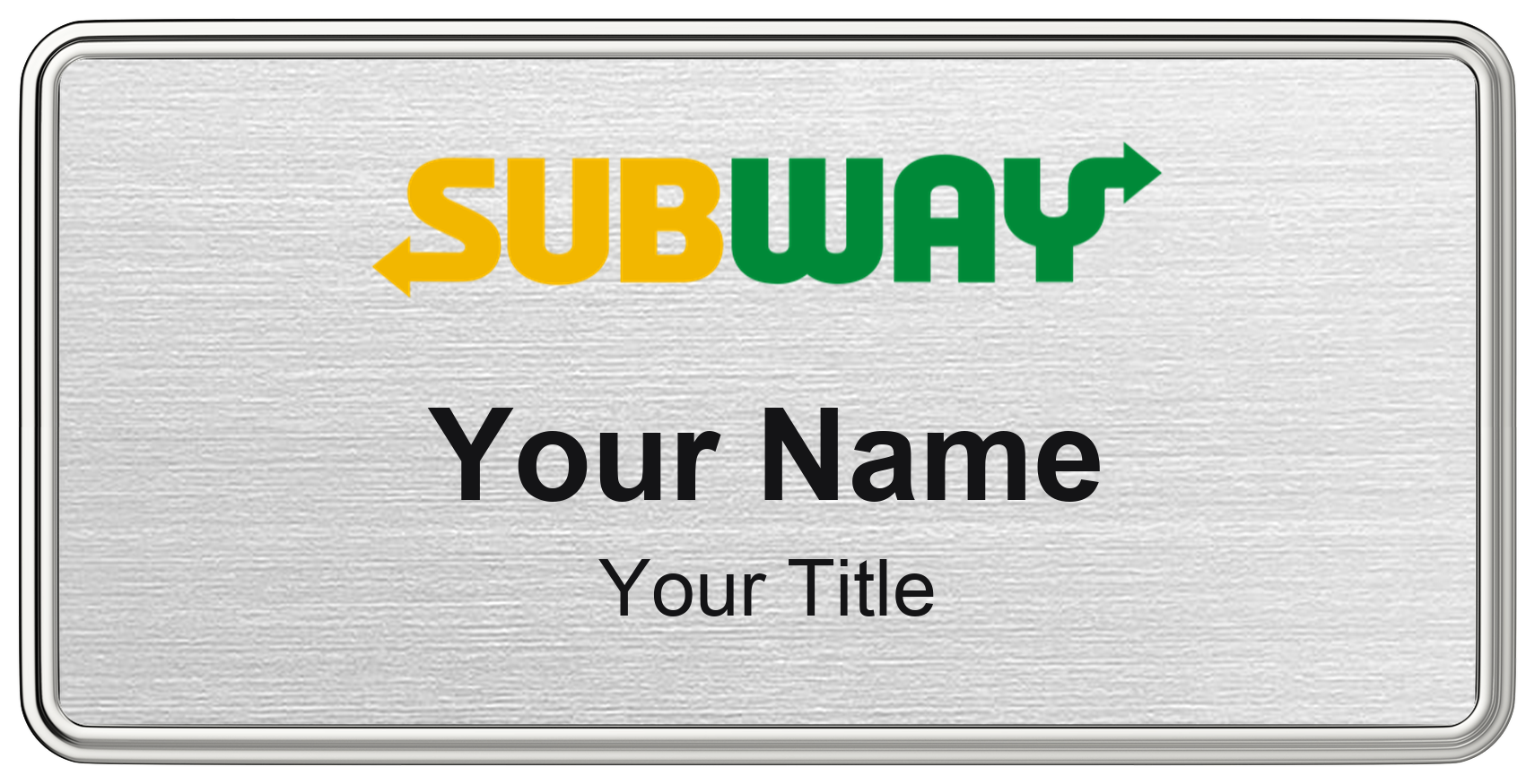 Subway Name Badge, Silver Metallic, Silver Border 3" × 1.5"