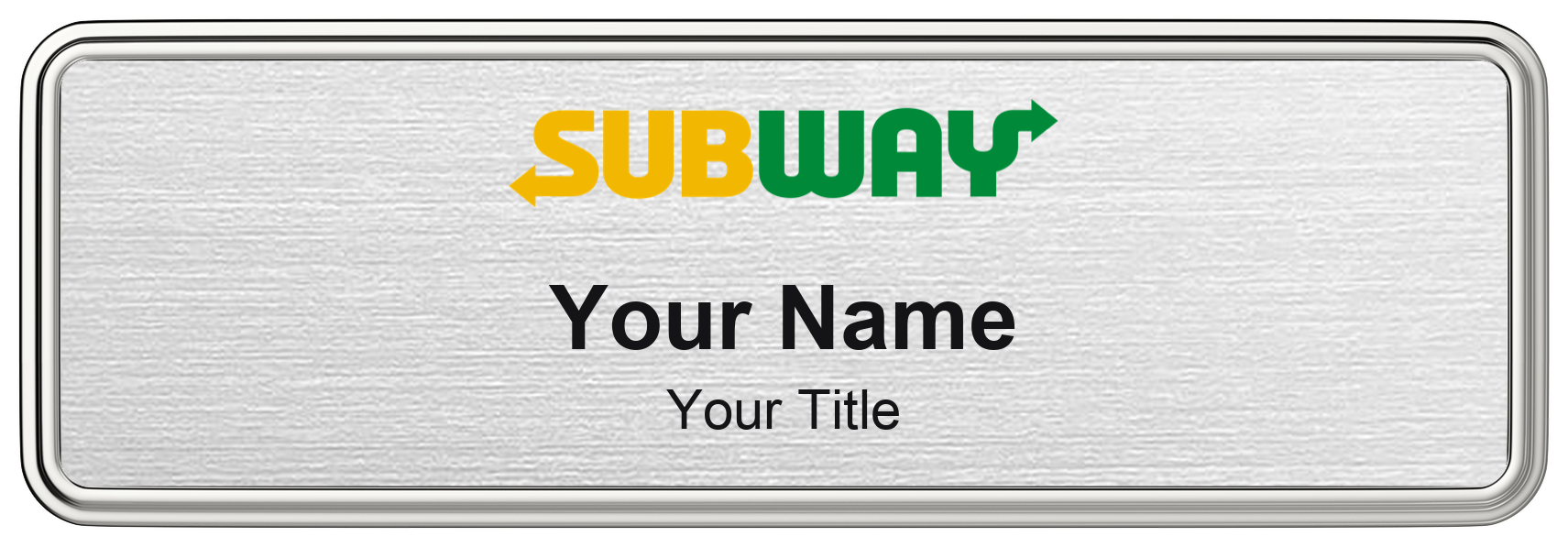 Subway Name Badge, Silver Metallic, Silver Border 3" × 1"