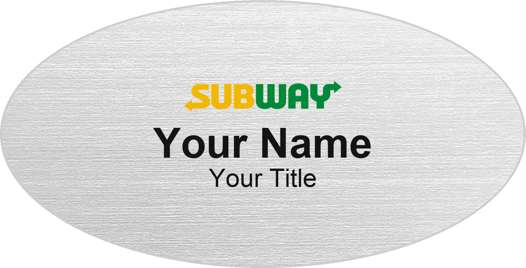 Subway Name Badge, Silver Metallic, No Border Oval 3" × 1.5"